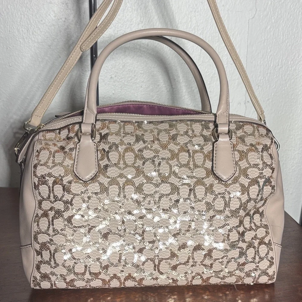 Coach Poppy 2013 East/West Satchel/Crossbody in Sequin w Satin Purple Inside - Picture 7 of 16
